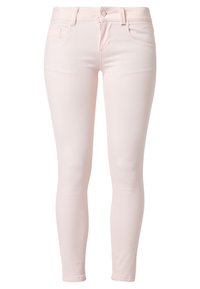 Ljust rosa skinny jeans i denim, med knappstängning fram, dragkedja och fem fickor med en slät yta.