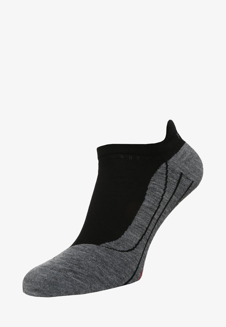 Calzino alla caviglia con una combinazione di colori grigio e nero, texture liscia, punta rinforzata e design a taglio basso per un'indossabilità discreta.
