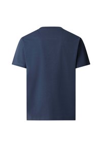 Marineblauwe t-shirt met korte mouwen, van katoen, met een ronde hals, zachte textuur, effen achterkant zonder grafische elementen of accenten.