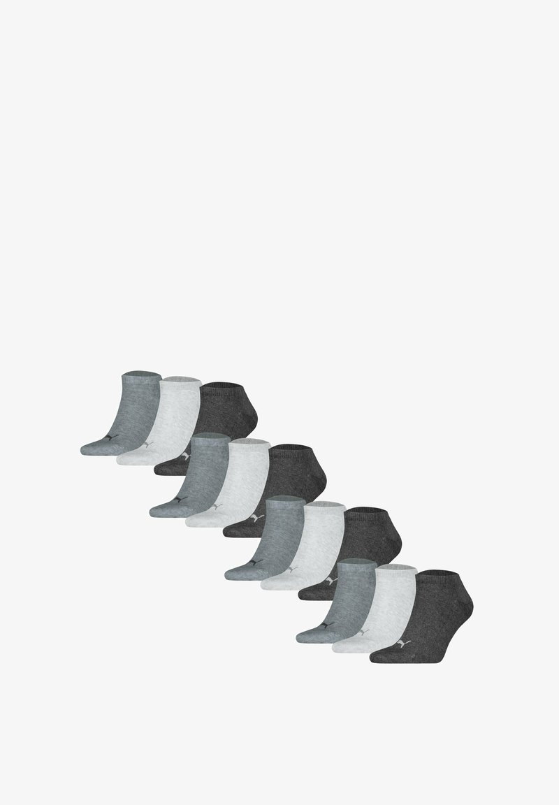 Sæt med 12 ankelsokker i forskellige nuancer af grå og sort. Blandingsmateriale af bomuld, ensfarvede med subtil struktur og forstærkede manchetter.