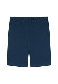 Pantaloni corti blu navy realizzati in morbido cotone. Presentano una vita elasticizzata e un taglio dritto. Nessun motivo o dettaglio visibile.