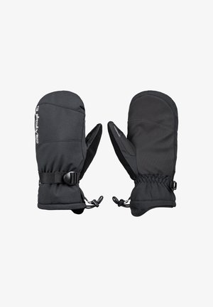 Zwarte geïsoleerde wanten met een textuur aan de buitenkant, verstelbare polsbandjes en een cinch-mouw voor een veilige pasvorm.