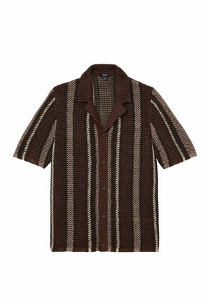 Reiss, REGULAR FIT - FARIN CROCHET STRIPE CUBAN-COLLAR SHIRT - Hemd - chocolate brown
