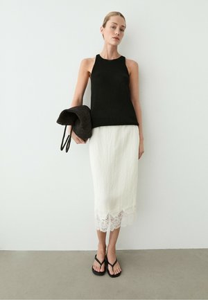 Massimo Dutti, FLOWING MIDI SKIRT WITH LACE DETAIL - Pencil skirt - white