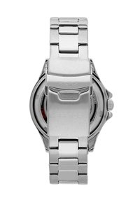 Sector watch with a stainless steel strap, polished finish, a prominent clasp, and an engraved logo. Circular case visible from the back.