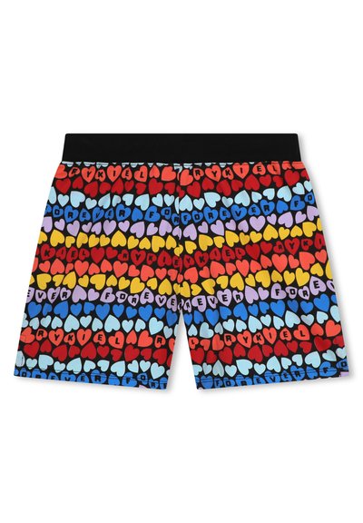 Boxer in cotone con un motivo a cuori multicolore e cintura nera. Il testo include "RYKIEL" e "FOREVER" in lettere in grassetto.