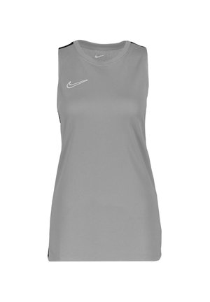 Débardeur de sport gris sans manches avec col rond et logo Nike Swoosh blanc sur la partie supérieure gauche de la poitrine.