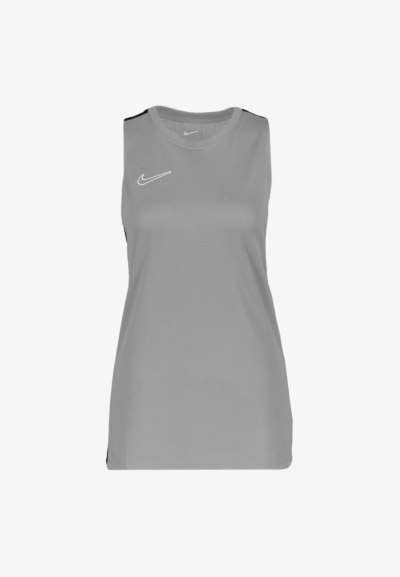 Débardeur de sport gris sans manches avec col rond et logo Nike Swoosh blanc sur la partie supérieure gauche de la poitrine.
