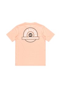 Tílko v broskvové barvě vyrobené z bavlny. Na zádech se nachází kulatý logo s textem: "Quiksilver The Original Boardriding." Krátké rukávy, kulatý výstřih.