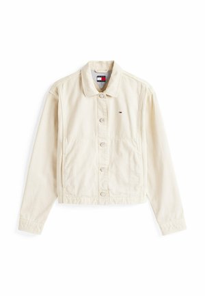 Biała kurtka dżinsowa z kołnierzykiem, długimi rękawami, zapięciem na sześć guzików oraz małym haftowanym logo po lewej stronie klatki piersiowej.