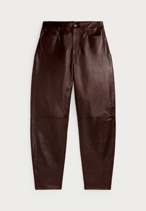 CURVED TAPERED LEATHER PANT - Leren broek - mahogany