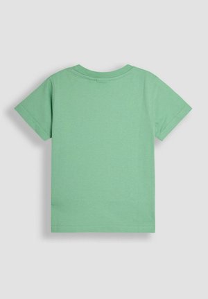 Kurzärmliges T-Shirt aus leichtem grünen Baumwollstoff. Einfaches Design mit rundem Halsausschnitt und sauberer Naht an den Säumen. Keine Grafiken oder Muster.