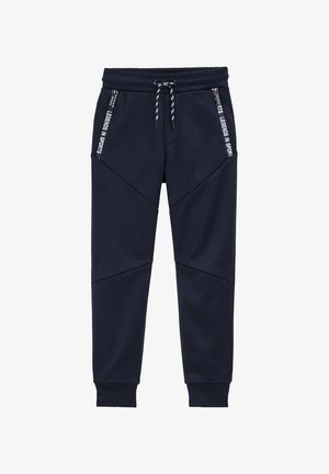 Marineblaue Jogginghosen mit Kordelzug am Bund, seitlichen Reißverschlusstaschen und dem Schriftzug "Legends in Sports" neben den Taschen.