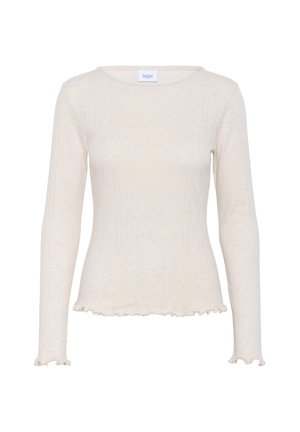 Ilga rankovė grietinėlės spalvos palaidinė su įragoninimu, apvali iškirptė ir banguota apdaila. Palaidinė turi švelnias vertikalias linijas ir prigludusį siluetą.