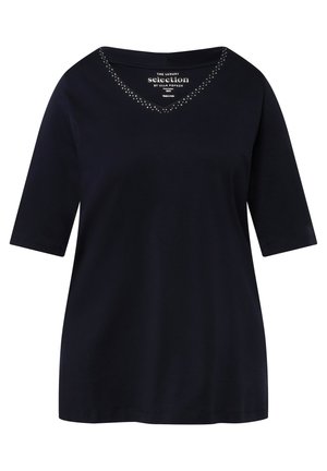 Ulla Popken À MANCHES COURTES EN COL JABOT - T-Shirt print - dark blue