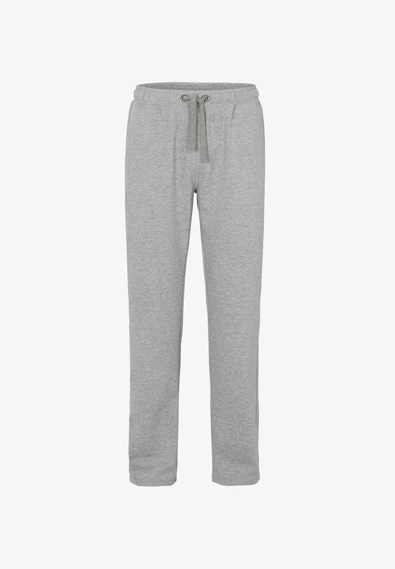 Ljusgrå mjukisbyxor gjorda av en mjuk bomullsmix, med elastisk midja och justerbar dragsko samt raka ben.