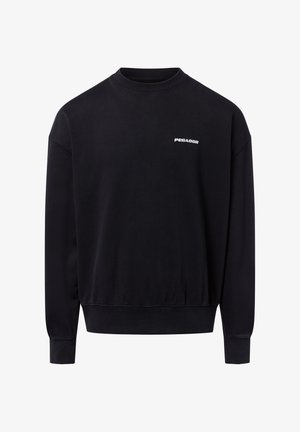 Zwarte sweatshirt van een katoenmix, met een ronde hals, lange mouwen, ribgebreide manchetten en een klein wit logo op de borst.