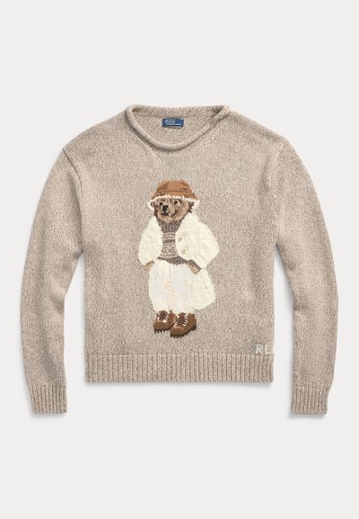 Polo Ralph Lauren POLO BEAR CREWNECK SWEATER - Striktrøje - mushroom marl multi