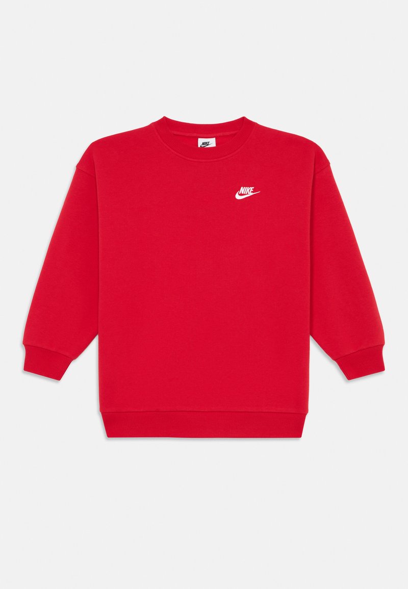 Sweatshirt vermelho feito de uma mistura de algodão, com gola redonda, mangas longas, punhos canelados e um pequeno logotipo da Nike em branco no peito.