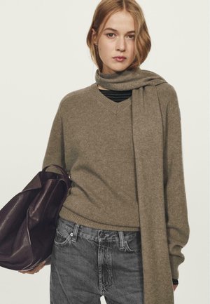 WITH SCARF AND POCKET  - Pullover - mottled dark green