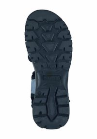 Schwarze Gummisohle mit tiefen Profilmustern und strukturierter Oberfläche. Verfügt über ein geformtes Design für Traktion, Langlebigkeit und Stabilität.