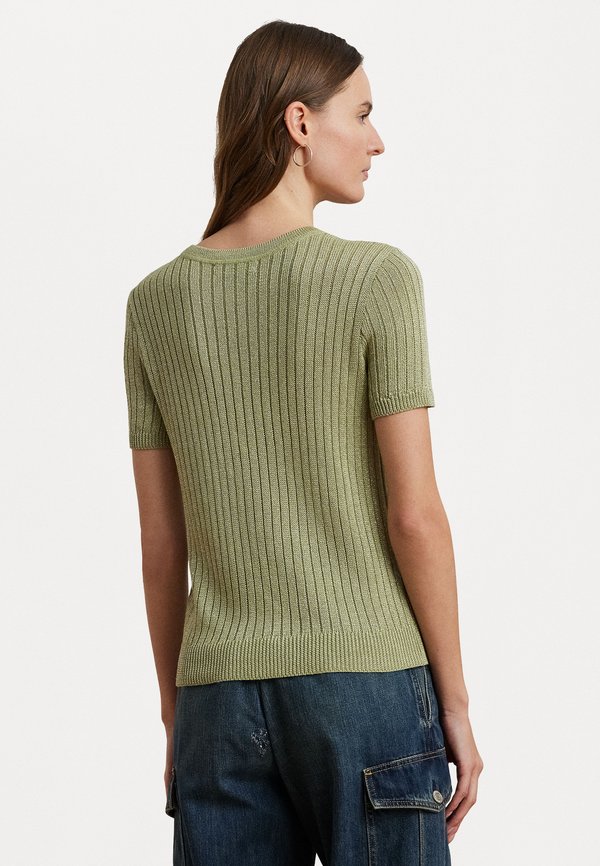 METALLIC RIB KNIT SHORT SLEEVE SWEATER - Print T-shirt - light olive3