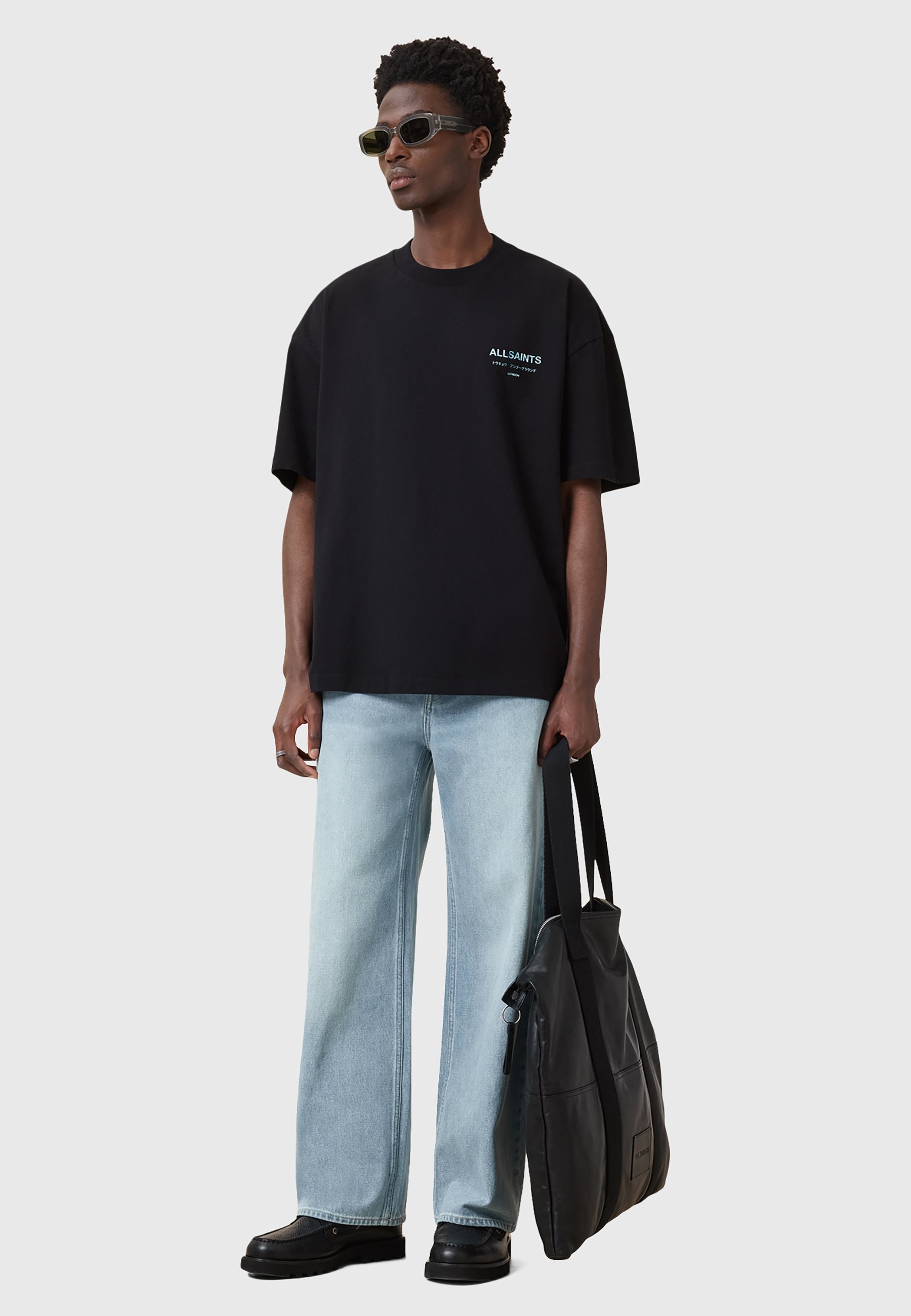 AllSaints UNDERGROUND CREW - Print T-shirt - jet black blue/black