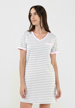 LOHE, CAMISÓN CORTO DE MANGA CORTA RAYAS GRIS - Camisón - gris