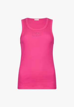 Top de tirantes rosa con cuello redondo y un pequeño logo bordado en el pecho. Material de algodón ligero.