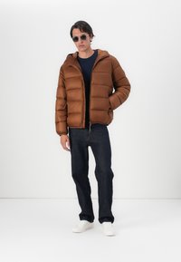 Tommy Jeans HOODED LOGO PUFFER - Jachetă de iarnă - pecan nut