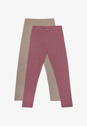 Zwei Paar Leggings: eine in einem sanften Beige und eine in einem gedämpften Rosa. Beide bestehen aus einem strukturierten, dehnbaren Stoff mit elastischem Bund.