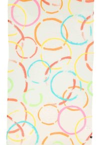 Cotton textile featuring a cream background with multicolored circular patterns in pink, orange, green, and blue in varying sizes.