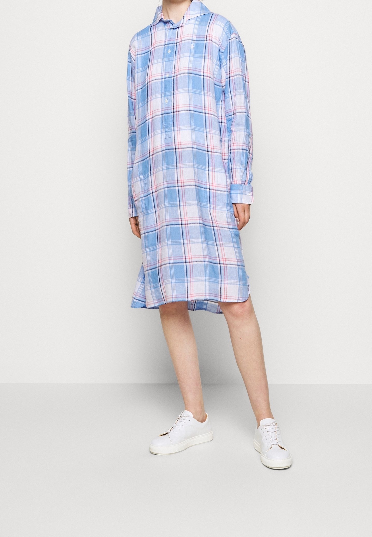 ralph lauren plaid shirt dress Twill Paneled Shirtdress side slit pockets Polo Ralph Lauren Plaid Fringe