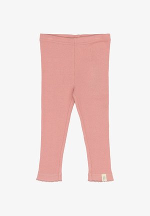 Rózsaszín, bordázott leggings, amelyek szoros illeszkedéssel rendelkeznek, fodros szegéllyel és oldalt egy hozzákapcsolt címkével. Puha, rugalmas anyag a kényelemért.