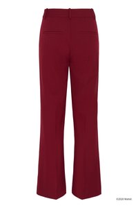 Παντελόνια μπουρντό με ψηλή μέση και φαρδιά γραμμή, με πίσω τσέπες τύπου welt και ευθεία ραφή στο κέντρο κάθε ποδιού.