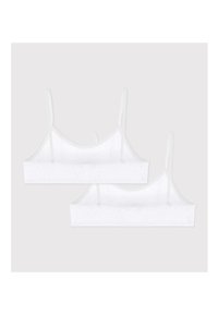 Σετ λευκό σουτιέν από βαμβάκι με λεπτές, ρυθμιζόμενες τιράντες, απαλή υφή και άνετο σιγαστικό σχέδιο χωρίς ραφές. Περιλαμβάνει δύο ίδια κομμάτια.
