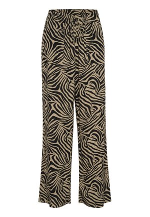 Kaffe MILIA LONG WIDE - Stoffhose - chinchilla black animal print