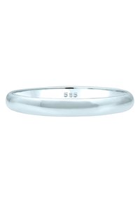 En enkel silverring med en slät, rundad yta och polerad finish. Märkt med "585" på den inre bandet, vilket indikerar guldinnehåll.