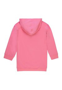 Kapuzensweatshirt in leuchtendem Pink, mit langen Ärmeln und lockerem Schnitt. Hat eine glatte Textur sowie gerippte Bündchen und Saum.