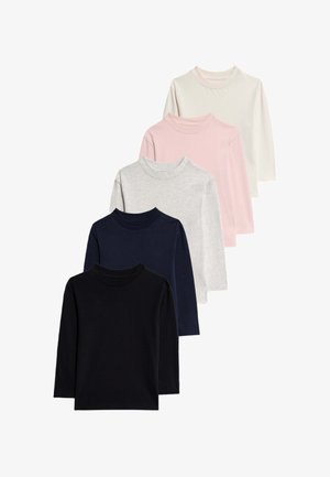 Cinque camicie a maniche lunghe in nero, blu navy, grigio, rosa e bianco. Realizzate in morbido cotone, presentano un colletto tondo e colori solidi senza Fantasia.
