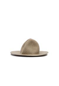 Felt hat in light beige with a wide brim and a structured, angular crown. Smooth texture, minimalist design, and no visible embellishments.