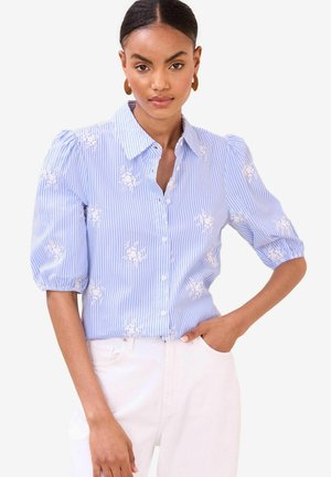 REGULAR FIT - POPLIN 3/4 SLEEVE - Chemisier - blue stripe floral embroidered