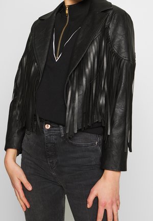 Bunda z umělé kůže - black