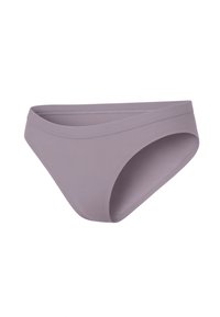 Slip bikini color viola chiaro con tessuto liscio ed elastico, taglio a vita bassa e design minimalista. Caratterizzato da bordi senza cuciture e assenza di motivi.