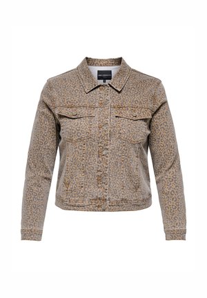 Džinsu jaka ar leopardu rakstu, ar apkakles kaklu, divām priekšējām kabatām un kontrastējošu dūrienu. Īsais, pieguļošais dizains ar pogām.