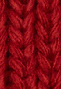 Red knitted fabric featuring a tight, textured pattern with interwoven strands creating a dimensional, braided appearance.