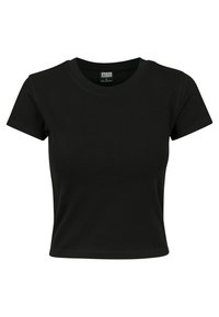 Svart bomulls t-shirt med korta ärmar, rund halsringning och en figurnära form. Designen är enkel utan ytterligare mönster eller accenter.