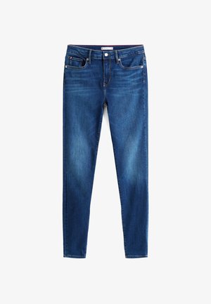 Blaue Slim-Fit-Jeans mit fünf Taschen, Knopfverschluss, dezentem Verblassen an den Oberschenkeln und Markenlabel am Bund und an der Münztasche.