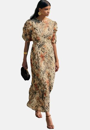 REGULAR FIT -  RUCHED SLEEVE FRILL HEM - Maxikleid - brown animal