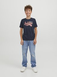 Jack & Jones Junior JJELOGO TEE NECK - T-shirt med print - navy blazer